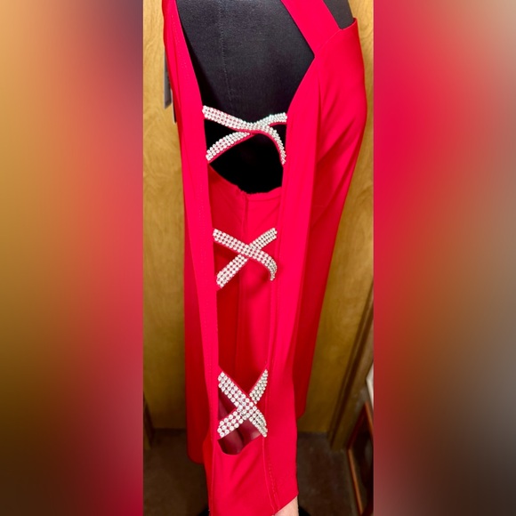 NWT MSK red cold shoulder rhinestone size extra large beautiful dress - Picture 5 of 9